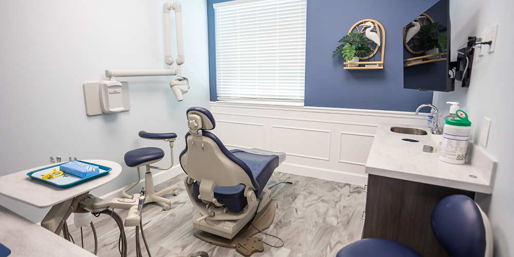 Dental treatment chair viewed from the back