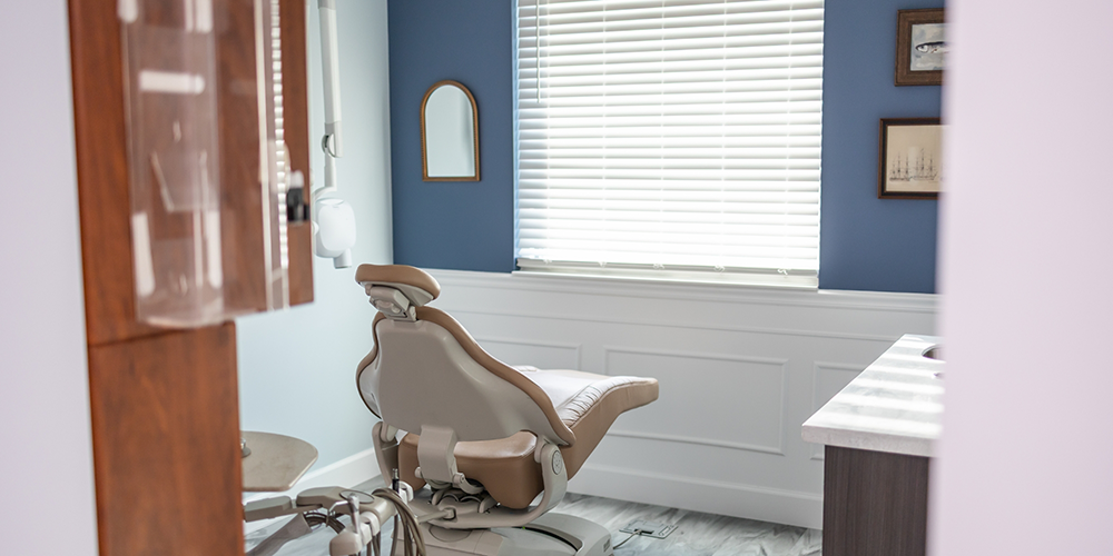 Dental treatment chair viewed from the back